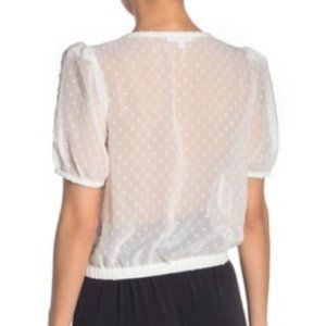 NWOT Socialite Sheer White Swiss Dot Puff Sleeve Shirt sz XL